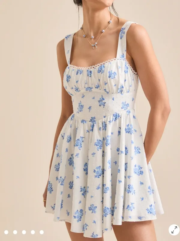 Altar'd State Maya Blue Floral Swiss Dot Open Back Bow Mini Dress NWT XL - Image 4