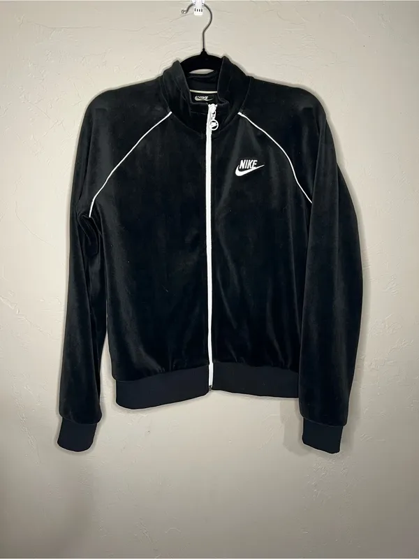 Nike‎ Black Velour Retro White Piping Track Jacket - Image 2