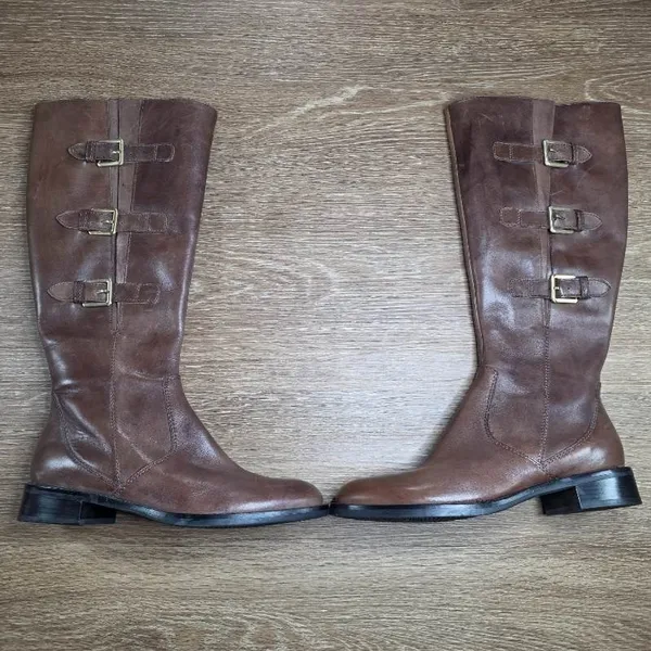 ECCO Hobart 25MM Riding Boots Women's 40 9-9.5 Brown Leather Knee High Buckle - Image 2