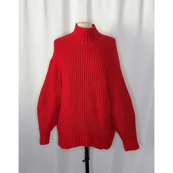 Anthropologie MAEVE Solid Red Shaker Knit Sweater Mockneck Pullover Fleck Medium - Image 2
