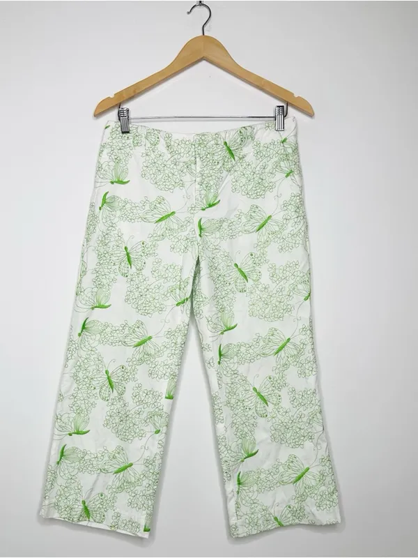 Lilly Pulitzer Green Embroidered Butterfly Print Crop Pants Size 6 - Image 2