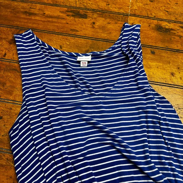 Merona Womens Blue White Striped Sleeveless V-Neck Empire Waist Dress‎ Medium - Image 2