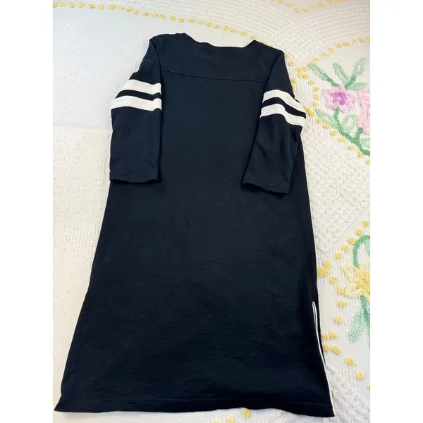 J.Crew Women's Black Midi Dress 3/4‎ Sleeve White Stripe Side Zip Size S - Image 2