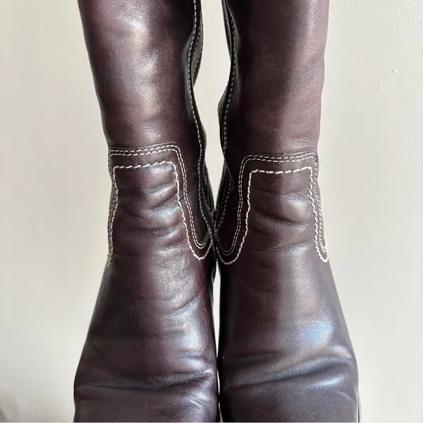 Franco Fortini Women Donna Mid-Calf Heeled Leather Boots, Y2K, Brown, Size 7.5M - Image 9