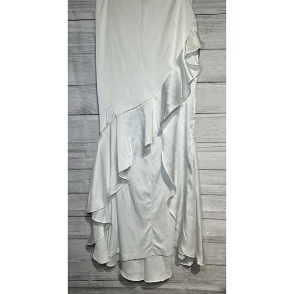 Lulus Eternal Bond White Satin Ruffled Flutter Sleeve Maxi Dress Size MEDIUM - Image 5