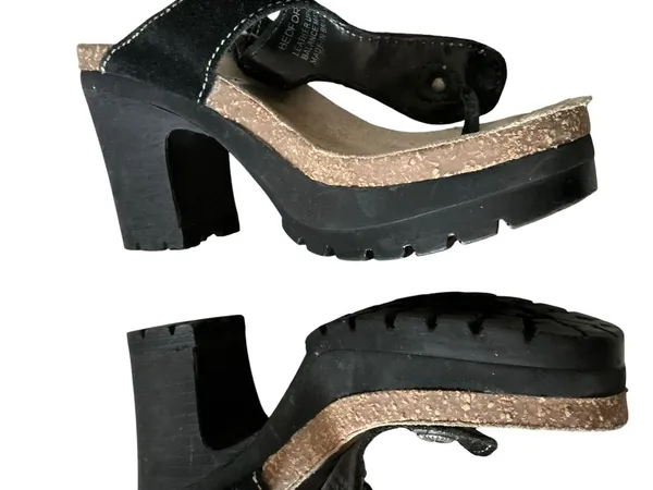 Vtg Steve Madden chunky heel sandals black suede leather Bedford size 6.5 - Image 3