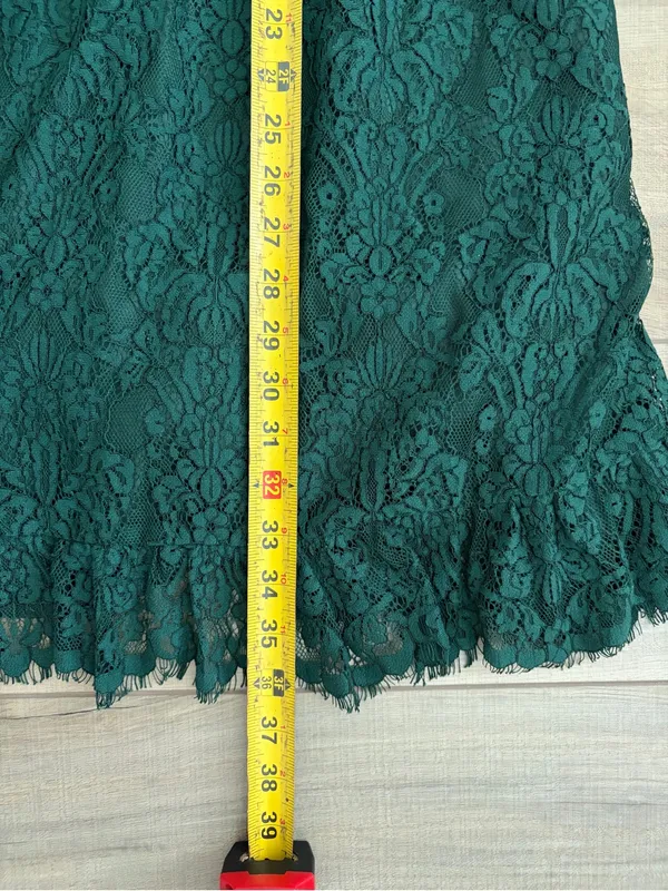 ModCloth Through the Bluebells Forest Green Lace 3/4 Bell Sleeve Mini Dress L - Image 9