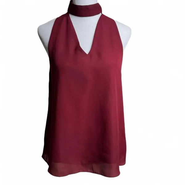 Wet Seal Maroon Choker Neck Sleeveless Blouse Medium Y2K Office Siren - Image 2