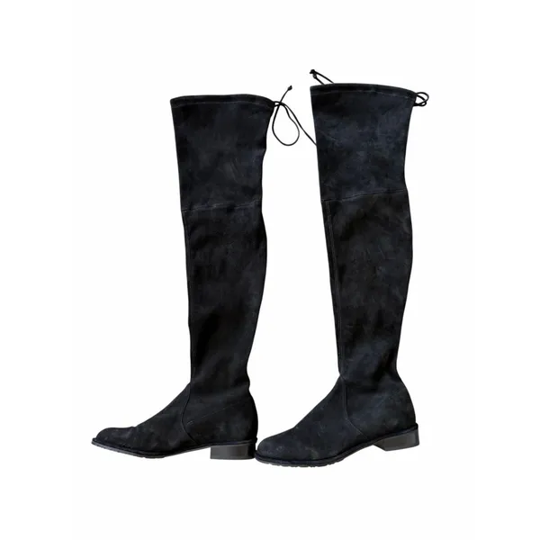 Stuart Weitzman Suede Over The Knee Boots Black Almond Toe Size 6.5 Pull On Styl - Image 4