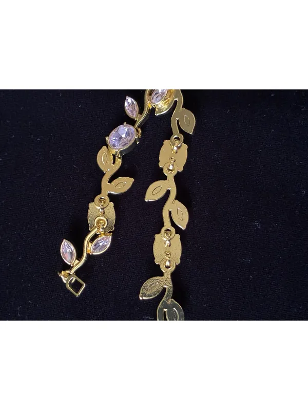 14K Gold Plated Leaf Vine Bracelet Marquise CZ Crystal Link Chain 7.5 - Image 4