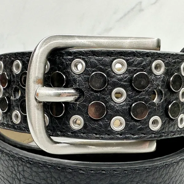 Studded Black Faux Leather Grommet Belt Womens Size Large (L) ✨ - Image 2