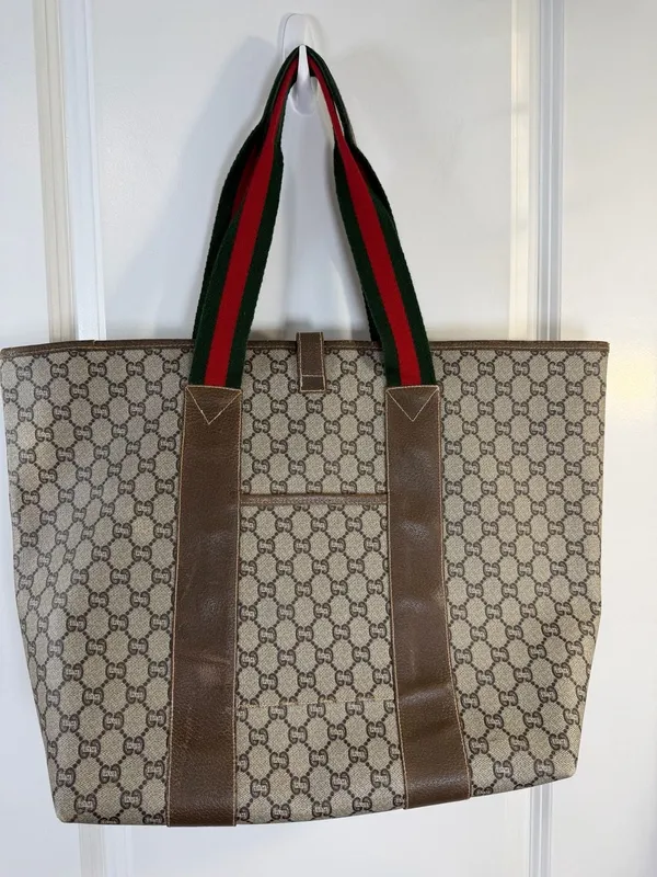 Authentic Vintage Gucci Plus GG Monogram Sherry Line Web Tote Bag - Image 4
