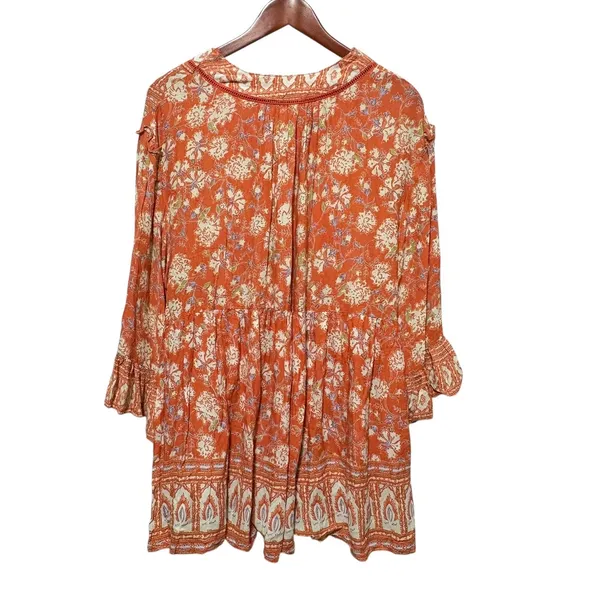 C&C California Boho Paisley Peasant Tunic L Orange Festival Folk‎ Cottagecore - Image 2
