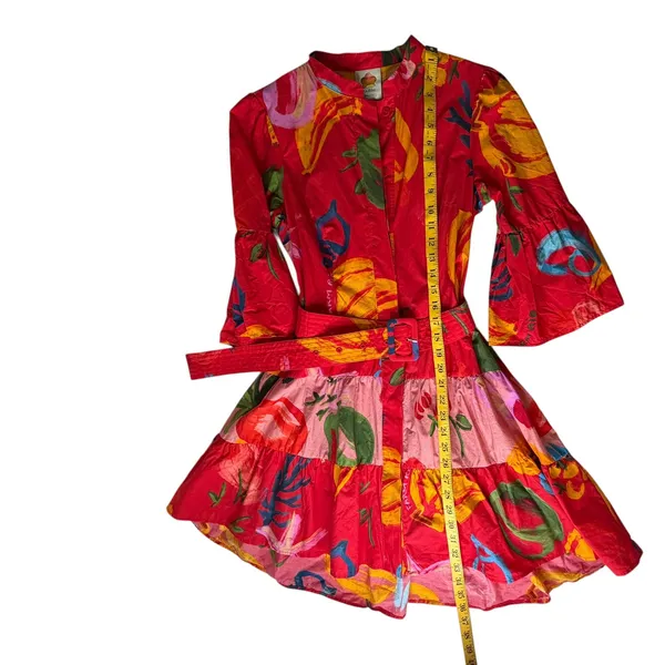 Farm Rio Tropical Fruit Printed Mini‎ Shirt Dress Small Multicolor Belted Resort - Image 11