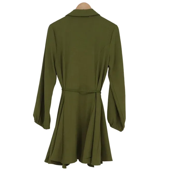 Indulge In Style Olive Green Button Down Mini Dress XL Long Sleeve Belted New - Image 6