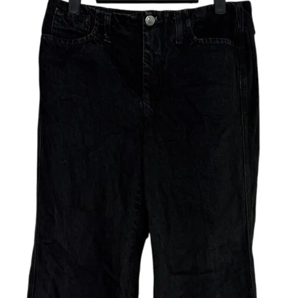 ZARA Mid Rise Wide Flare Leg Full Length Boot Cut Jean 100% Cotton 4 Black #4117 - Image 2