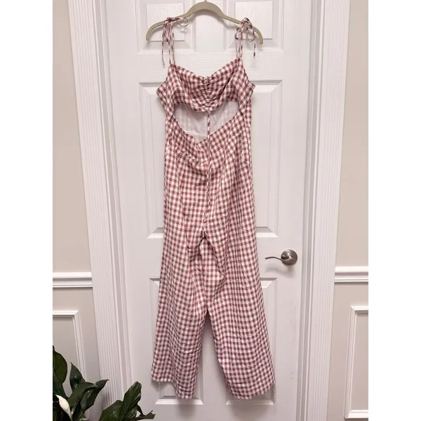 Song of Style Senna Jumpsuit Gingham Checkered Wide Leg‎ Taupe White XL - Image 2