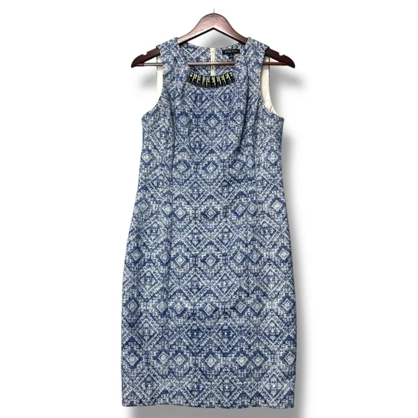 Etcetera Blue Geometric Sheath Dress Size 4 Work‎ Office Business Casual Career - Image 2