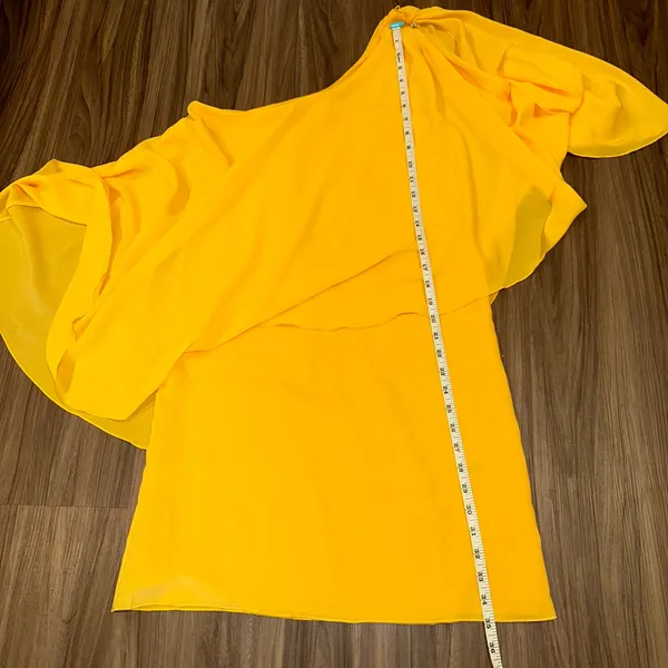 Alice + Olivia One Shoulder Dress Ruffle Party Cocktail Yellow Size S see photos - Image 7