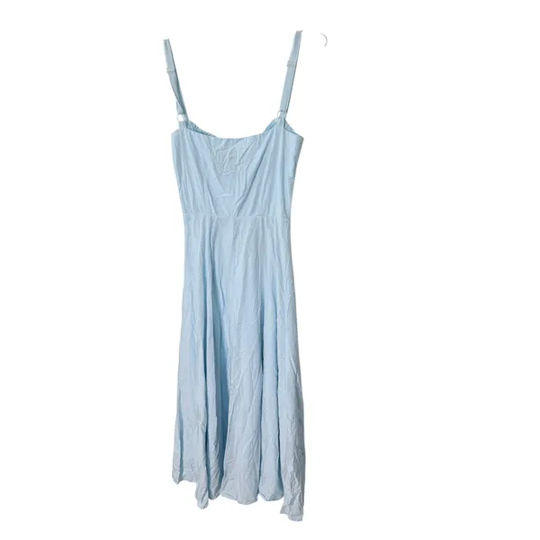 SNDYS Alessia Drop Waist Midi Dress Baby Blue Gathered Bust XS - Image 4