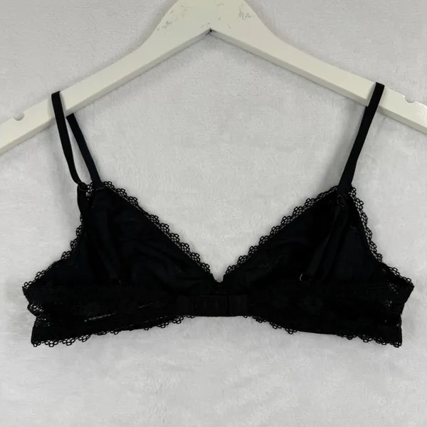 Victoria's Secret Black Floral Lace‎ Bralette Unlined Wireless Scalloped M DL3 - Image 7