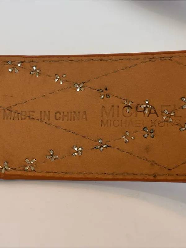 Michael Kors Silver Studded Diamond Design Calf Hair Panels Belt Sz L NWT - Image 5