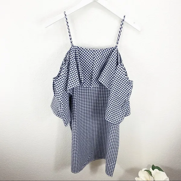 Amanda Uprichard Marise Dress Navy Gingham Ruffle Size medium m revolve - Image 5