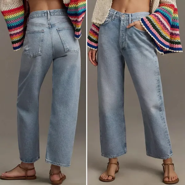 AGOLDE 90s Crop Mid-Rise Loose Straight Jeans Medium Wash Size 23 Organic Denim - Image 12
