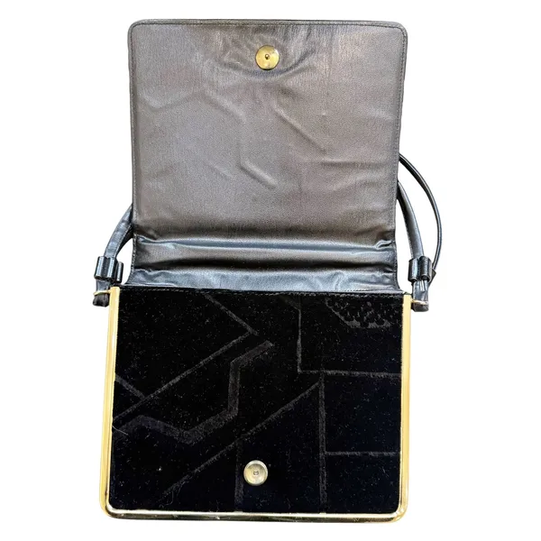 VTG Black Velvet Evening Handbag Gold Frame Retro Geometric Whimsigoth Purse - Image 5