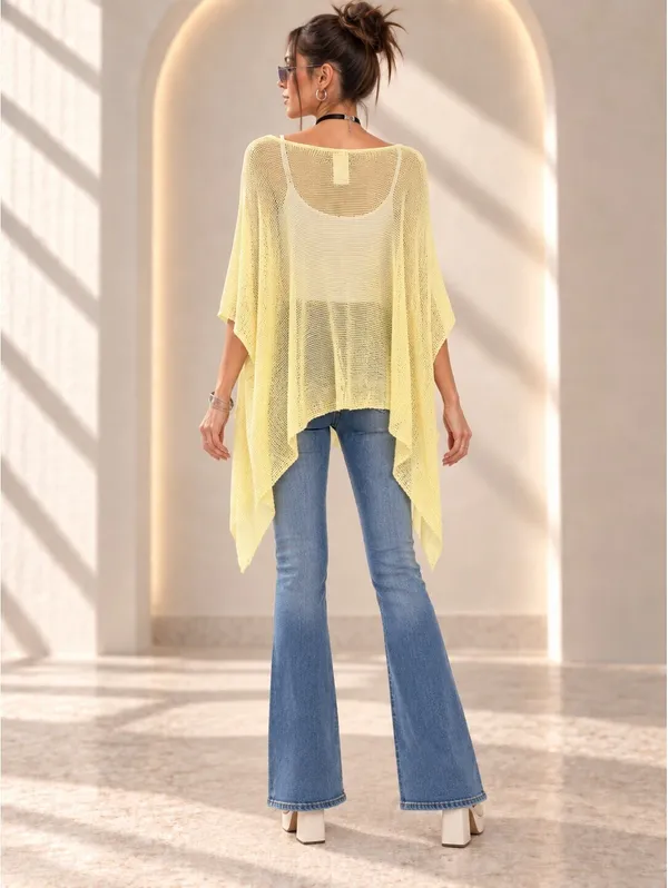 Lightweight Yellow Sheer Poncho Top Boho One Size Size undefined - Image 6
