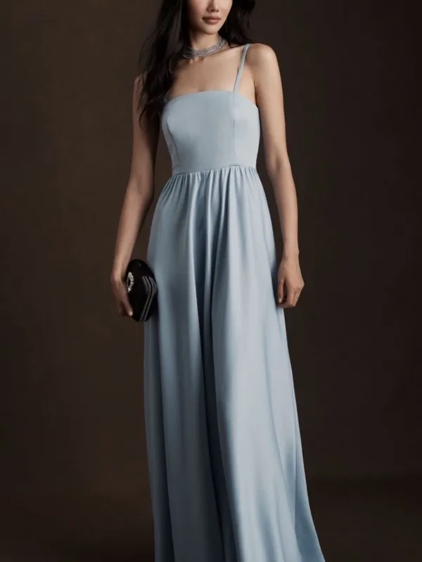 Anthropologie BHLDN Elsie Straight Neck Satin A-Line Gown Maxi Dress Dusty Blue - Image 14