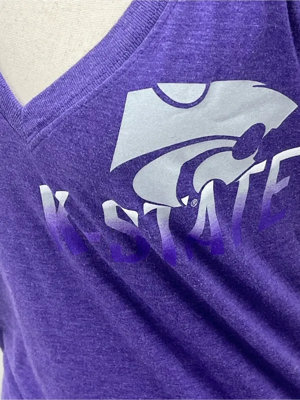 Nike Womens Kansas State K-State Wildcats Purple V-Neck Graphic T-Shirt Large - Image 3