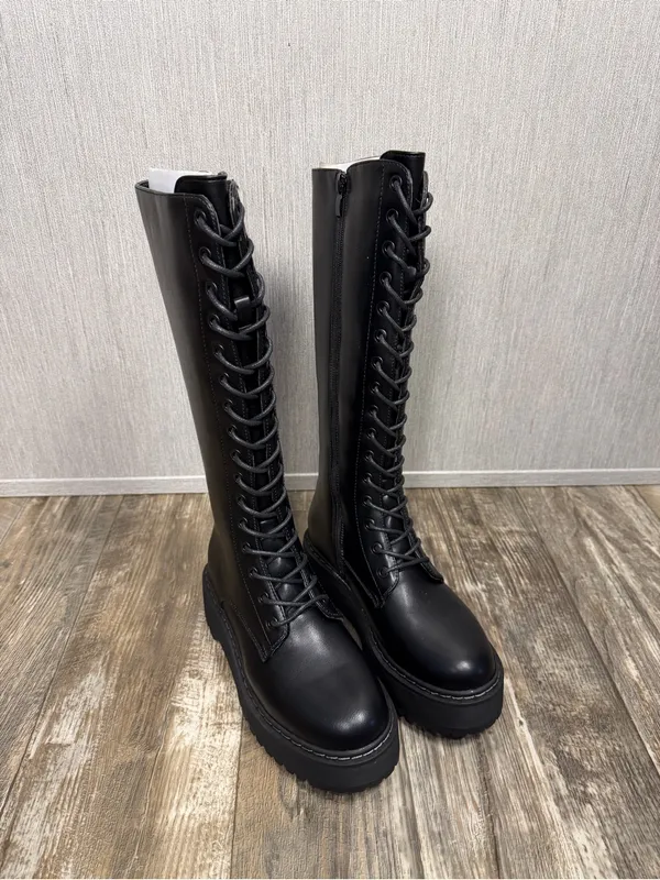 Steve Madden Black Lace-Up Knee-High Platform Boots Size 36=US 5.5-6 - Image 7