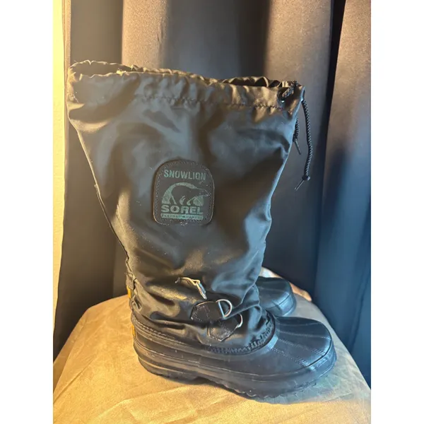 Sorel Snowlion Black Winter Boots Made in Canada Rubber Nylon Womens 5 - Image 3