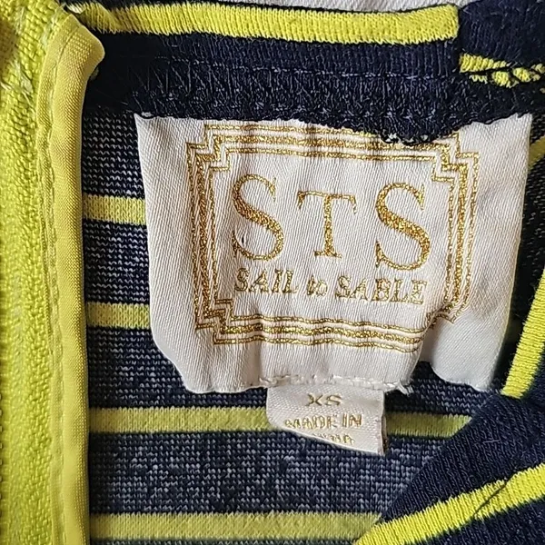 STS Sail To Sable Crew Neck‎ Mini Dress Short Sleeve Navy and Lime Stripped XS - Image 4