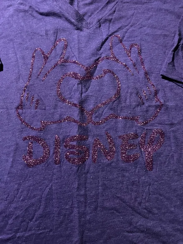 Bella + Canvas Disney Purple V-Neck with Glitter Heart Hands Graphic Size 2XL - Image 3