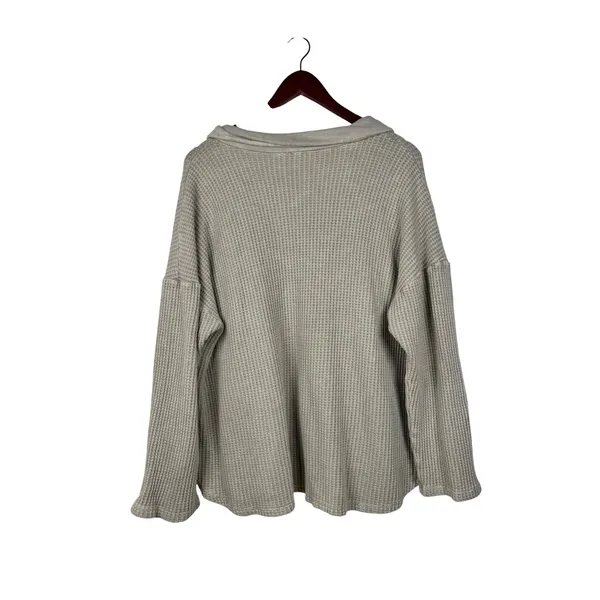 Bucketlist Button Down Shirt Womens Medium Tan Waffle Knit‎ Utility Shacket - Image 4