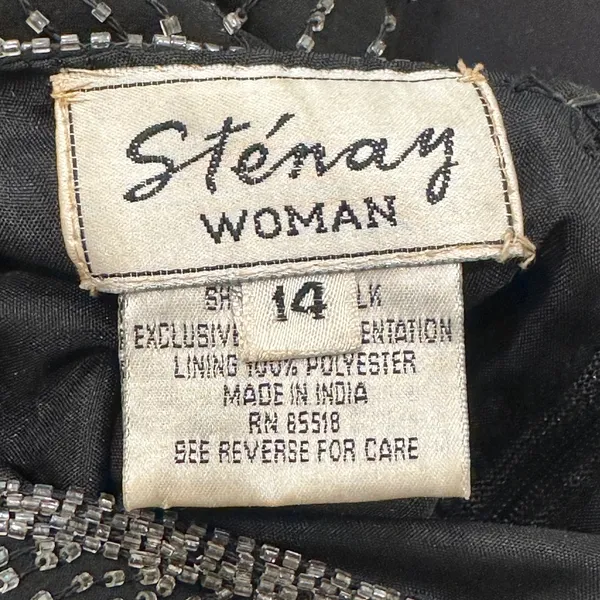 Vintage 80s Stenay Woman‎ Black Silk Beaded Sequin Cocktail Shift Dress Art Deco - Image 16