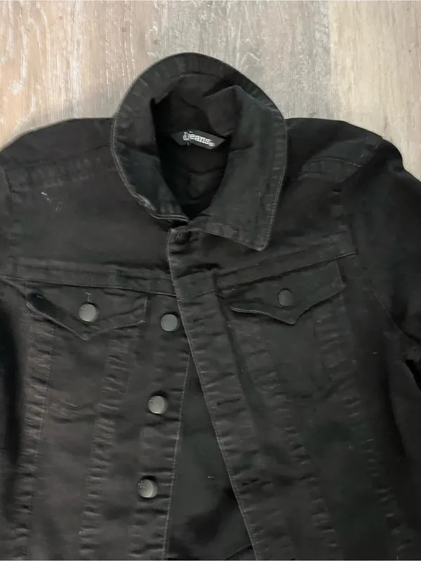 d.jeans Denim Jacket Womens Medium Black Stretch Cropped Trucker Button Front - Image 7