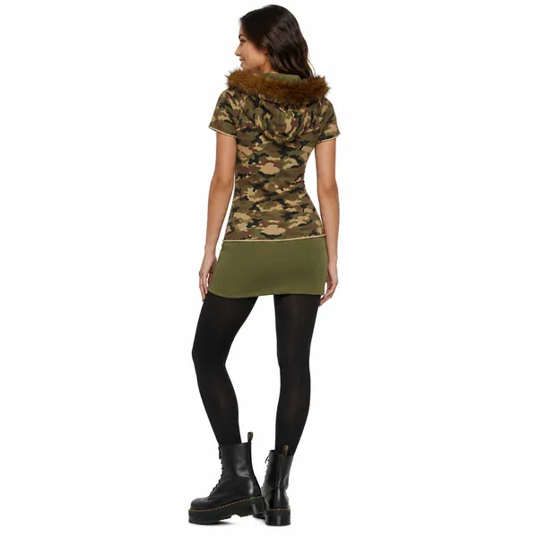 Dolls Kill Generation Kiss Womens Camo Hoodie Dress XS Faux Fur Y2K Mini Street - Image 3