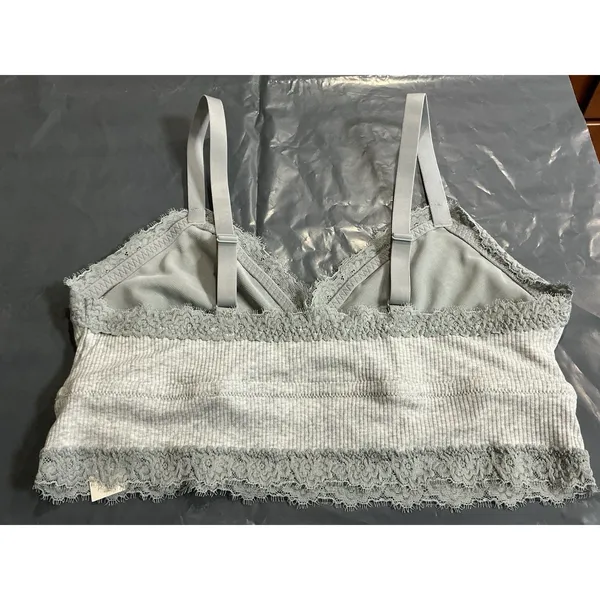 Aerie Ribbed Lace Trim Bralette Women's XL Gray Wireless Adjustable Straps NWT - Image 4