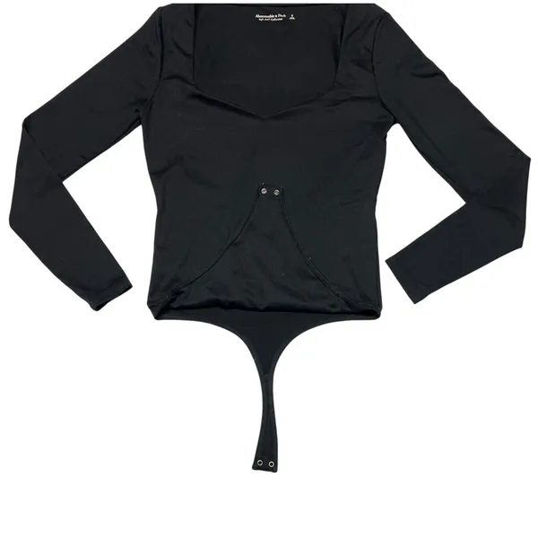 Abercrombie‎ & Fitch Bra Free Seamless Deep V Bodysuit Black Small - Image 3