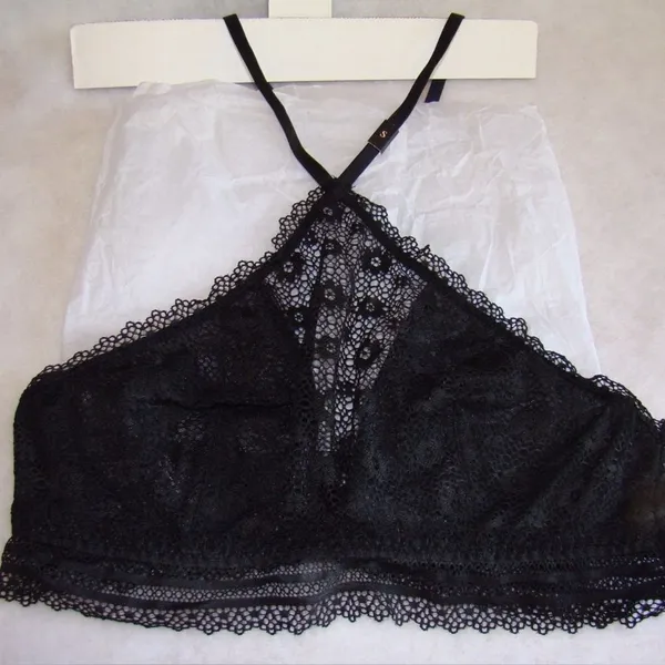 Victoria’s Secret Black High Neck Floral Lace Bralette Bra Size Small - Image 5