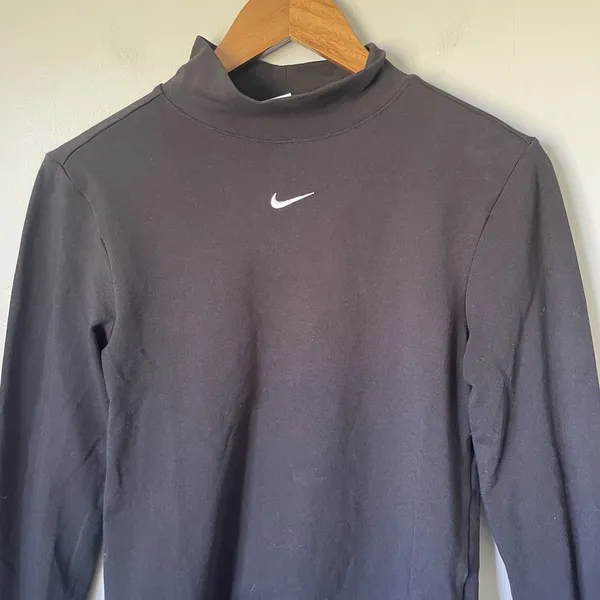 Nike Swoosh Mock-Neck Long-Sleeve Top Black Athletic Cotton Women's Size Medium - Image 5