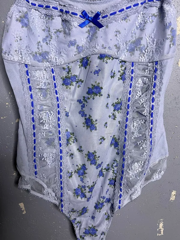 FREE PEOPLE Sara Corset Bodysuit in Blue Combo in Size Medium. - Image 7