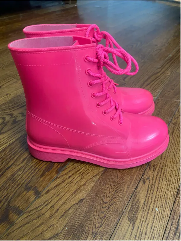 Wild Diva Lounge Combat Rain Boots Hot Pink Lace Up Waterproof Barbiecore 8 Y2K - Image 2