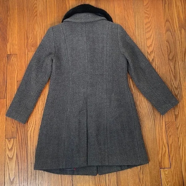 TALBOTS Boucle Wool Blend Coat Grey Faux Fur size Small Petite‎ - Image 3