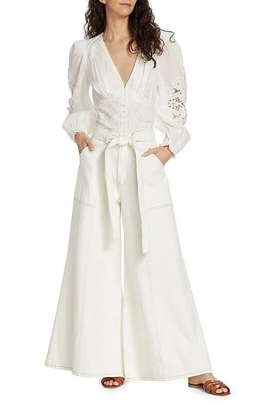Farm Rio Belted Wide-Leg Twill Pants M - Image 11
