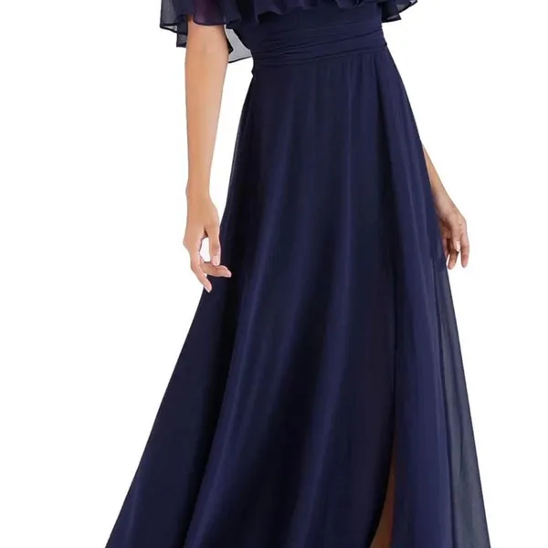 Blue Maxi Formal Dress 8 Ruffle Sleeve Off Shoulder HOCO Eveningwear Wedding - Image 4