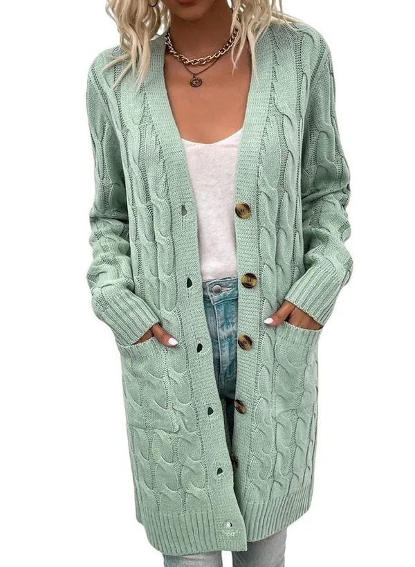 Cable knit buttoned long cardigan - Image 2